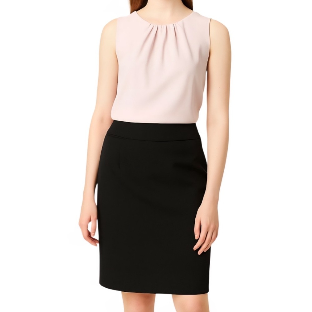 Calvin Klein Black Pencil Skirt Size 14 Stretch Office Business Minimalist Basic